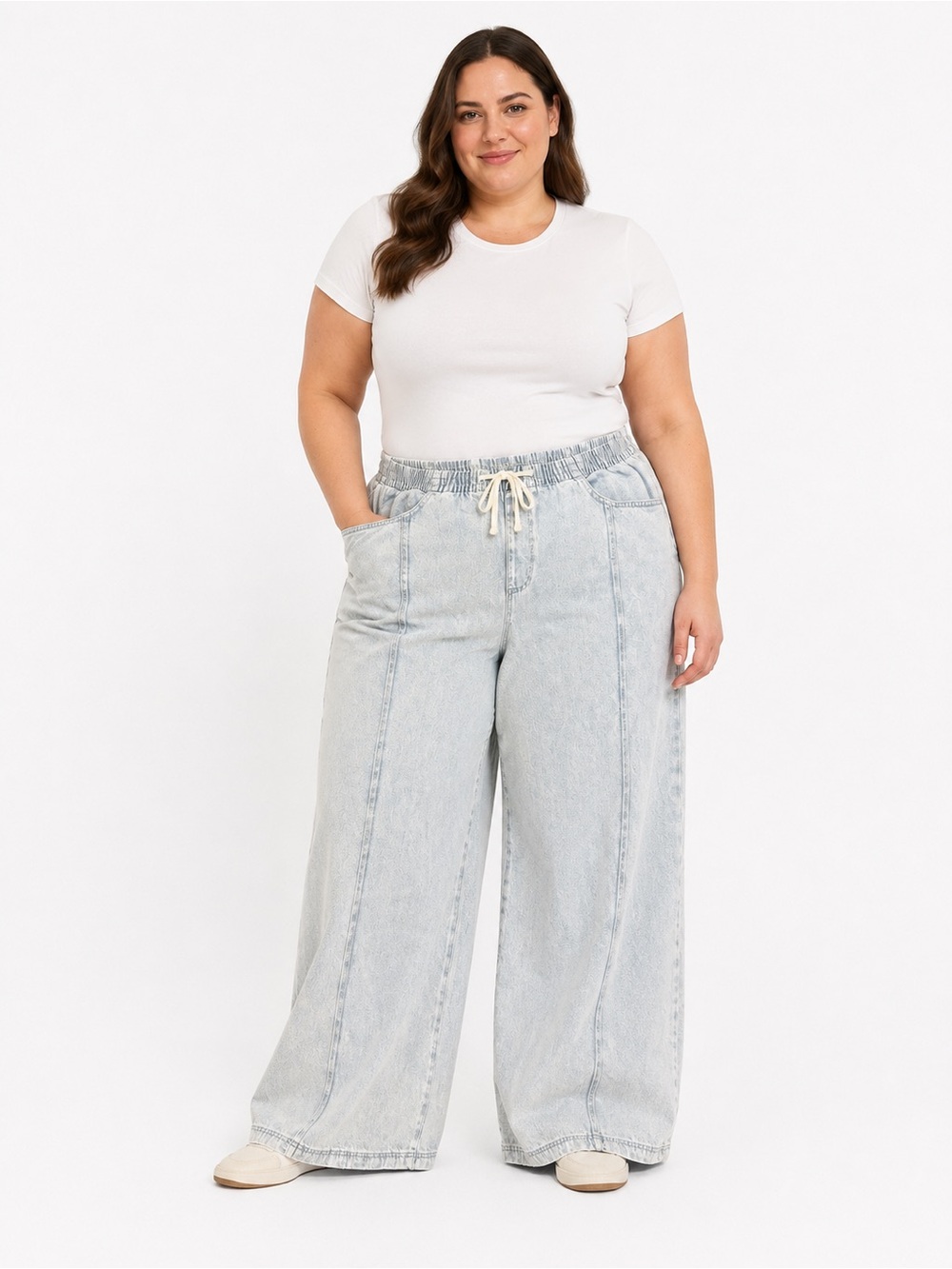 Universal Thread XXL Light Wash Wide Leg Pull-On Jeans Drawstring Waist